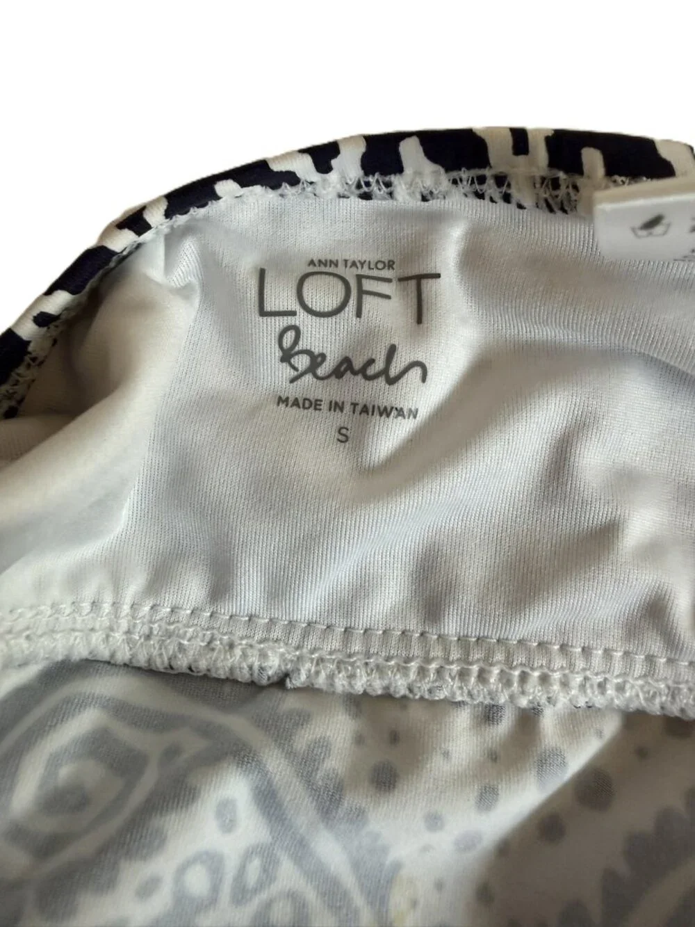 LOFT Beach Navy/White Bandeau Tankini TieTop swim top, Size Small